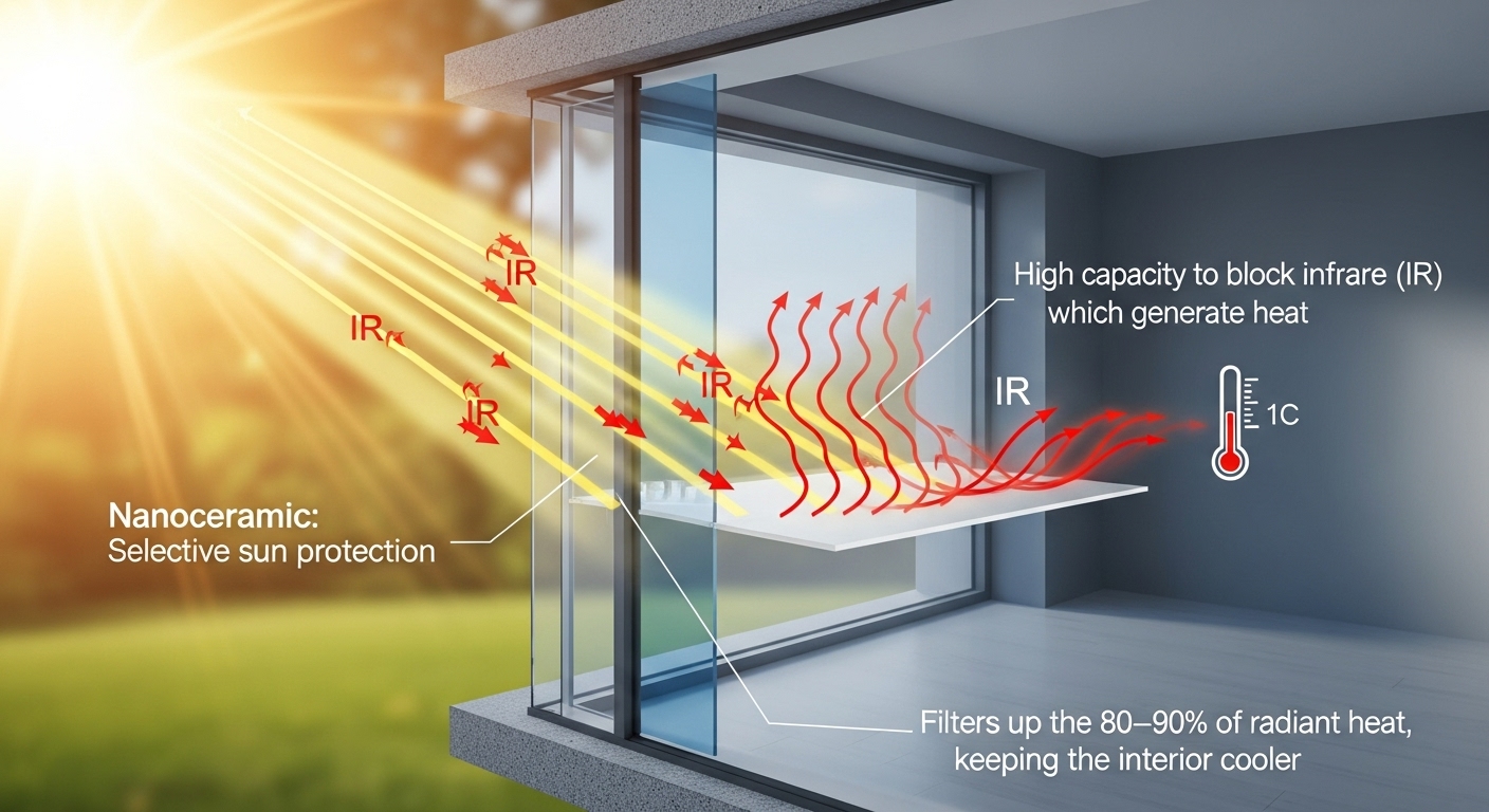 Nanocerámica en Películas para Vidrios 5 Bloqueo solar selectivo con película nanocerámica que reduce el calor