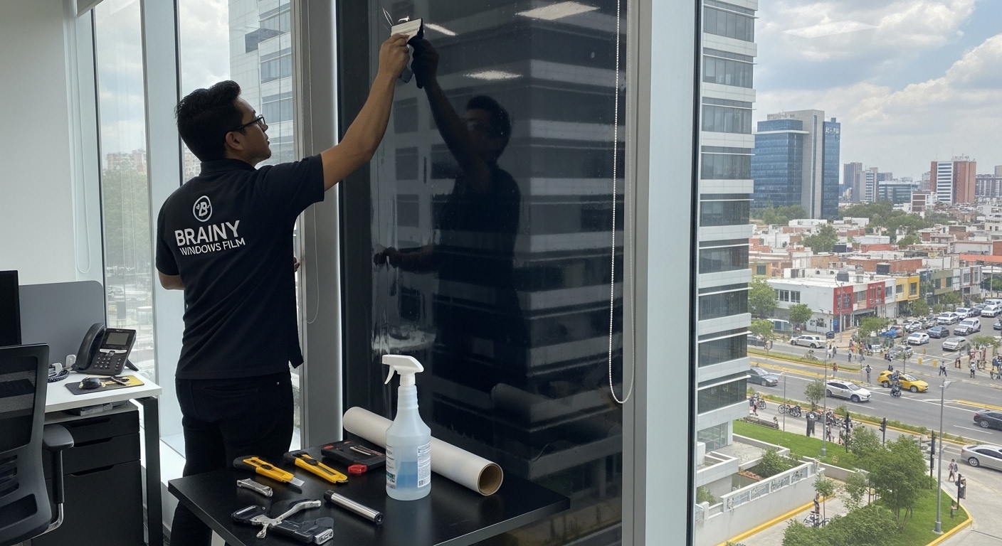 Naucalpan 3 Instalación de película para ventanas en un edificio de Naucalpan, México.