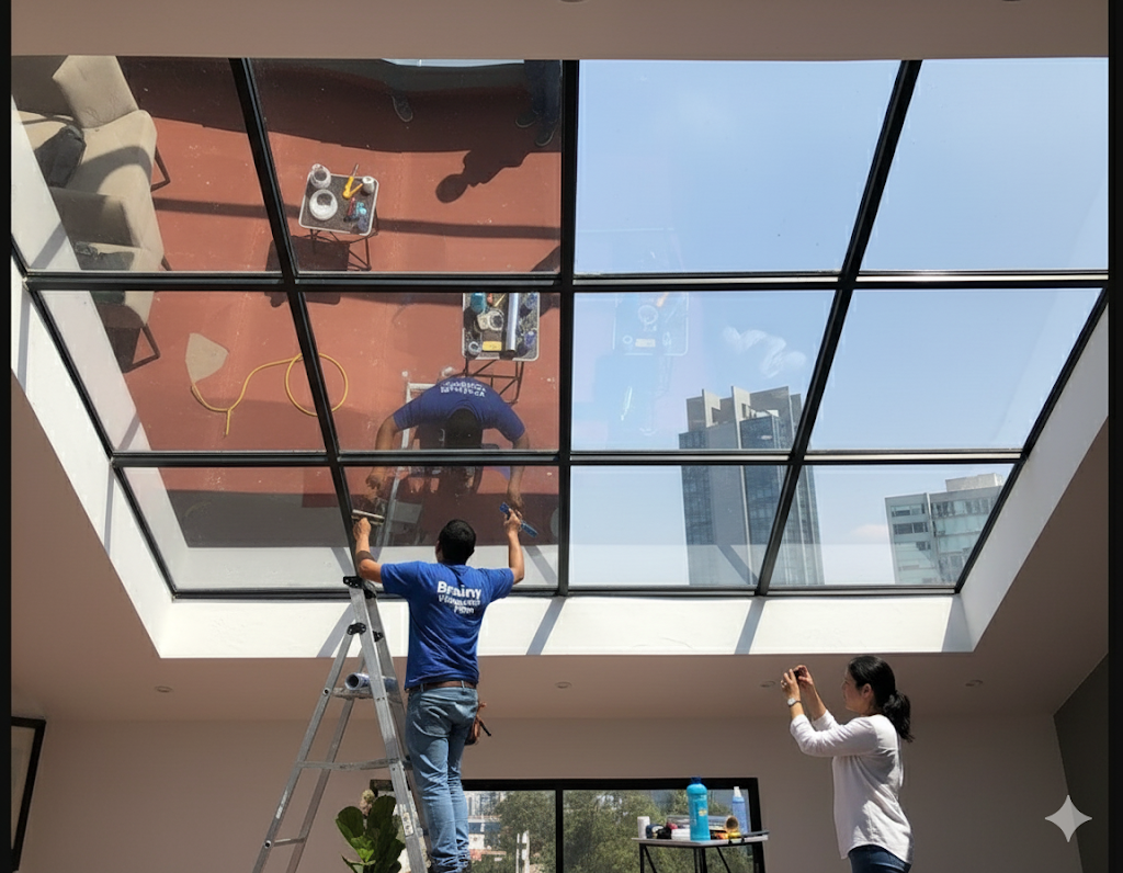 Proyectos 19 Domo de cristal en un techo con película de seguridad instalada.
