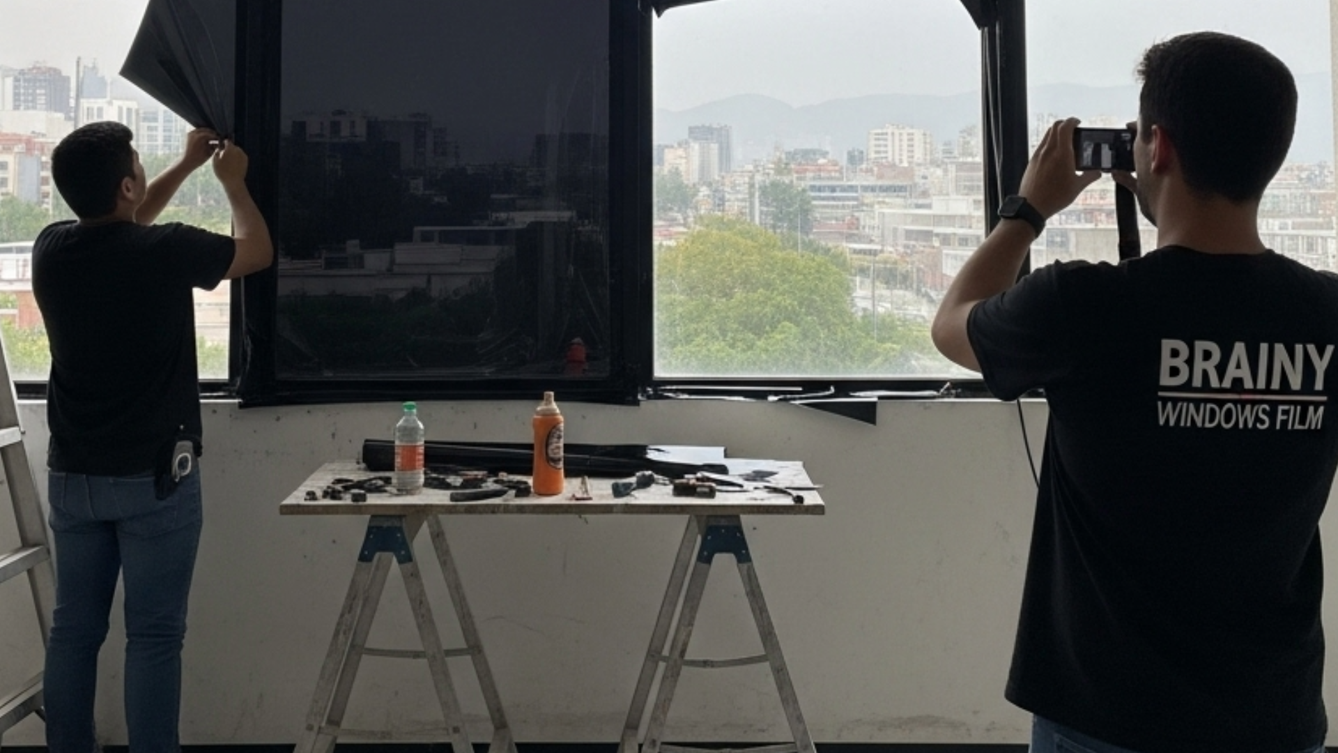 Proyectos 12 Ventana con película negra tipo polarizado para máxima opacidad.