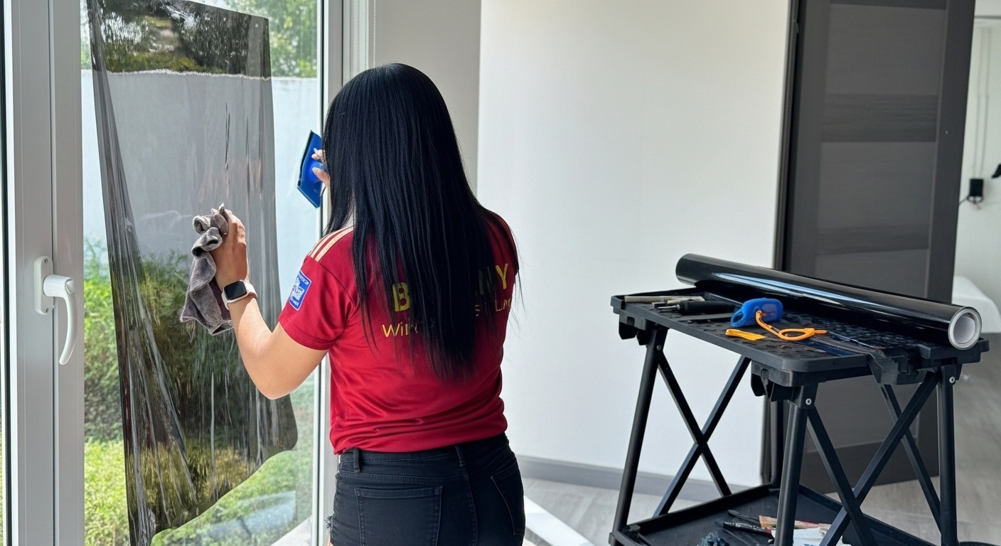 Película de seguridad para ventanas de casa en una sala de estar.