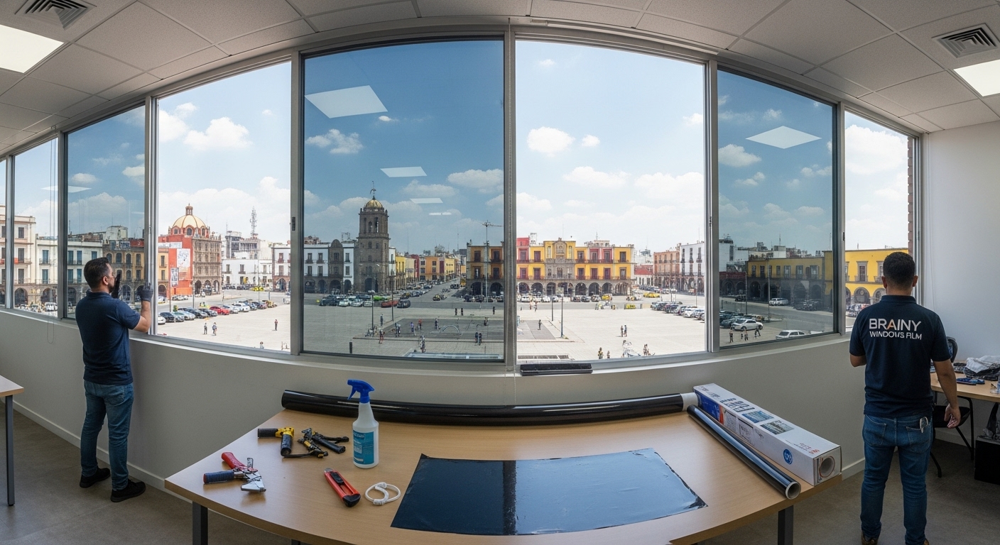 Fachada de un local comercial con película de seguridad y privacidad.