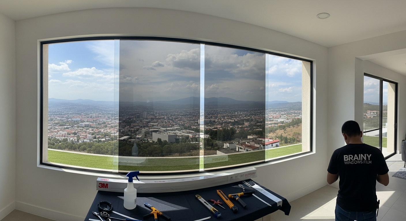 Vidrio reforzado con película de seguridad 3M.