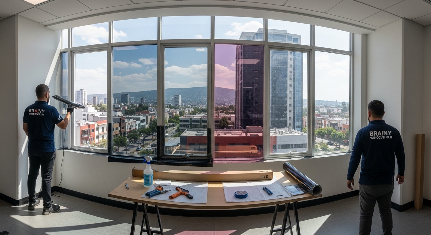 Ventana con película de control solar transparente que no afecta la visibilidad.