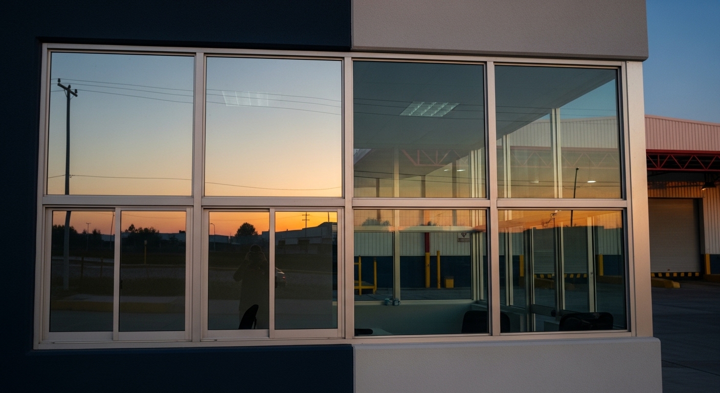 Ventanal moderno con película de control solar UV instalada protegiendo el interior